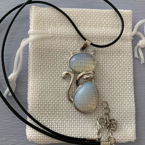Crystal Cat Necklace Kitty Cat Necklace Opalite Necklace Gift For Girlfriend
